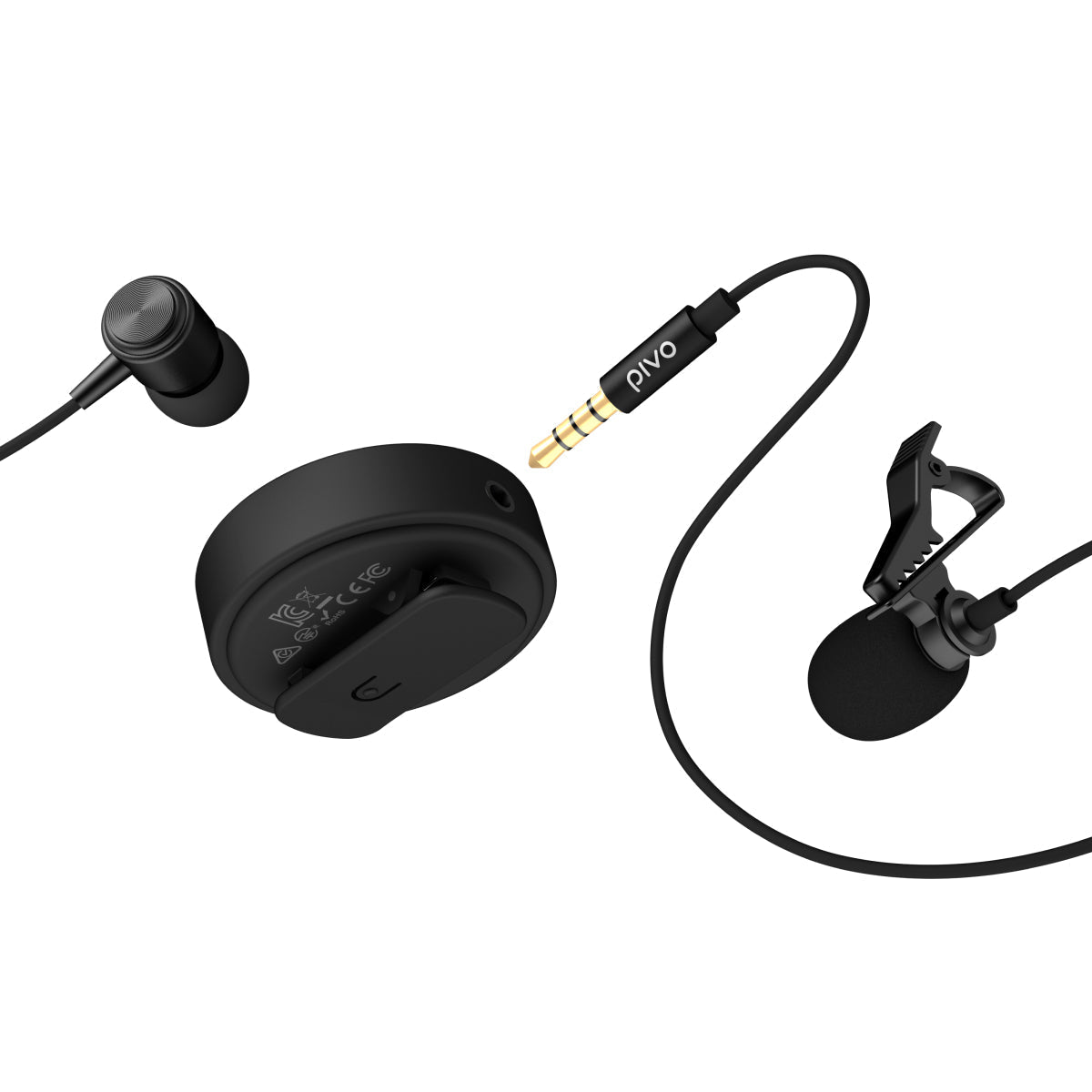 Compact Pivo wireless mic with clip, designed for equestrian coaching, content creation, and remote lessons.