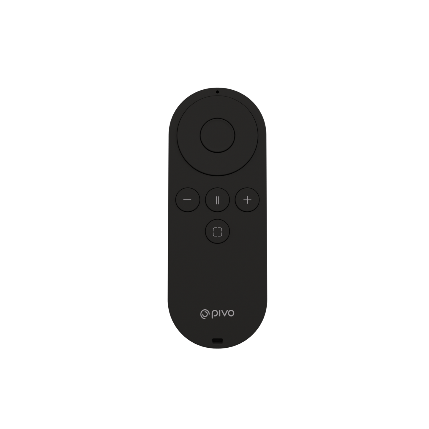 Long-distance remote for Pivo Pods, compact black design with control buttons, up to 50 feet range.