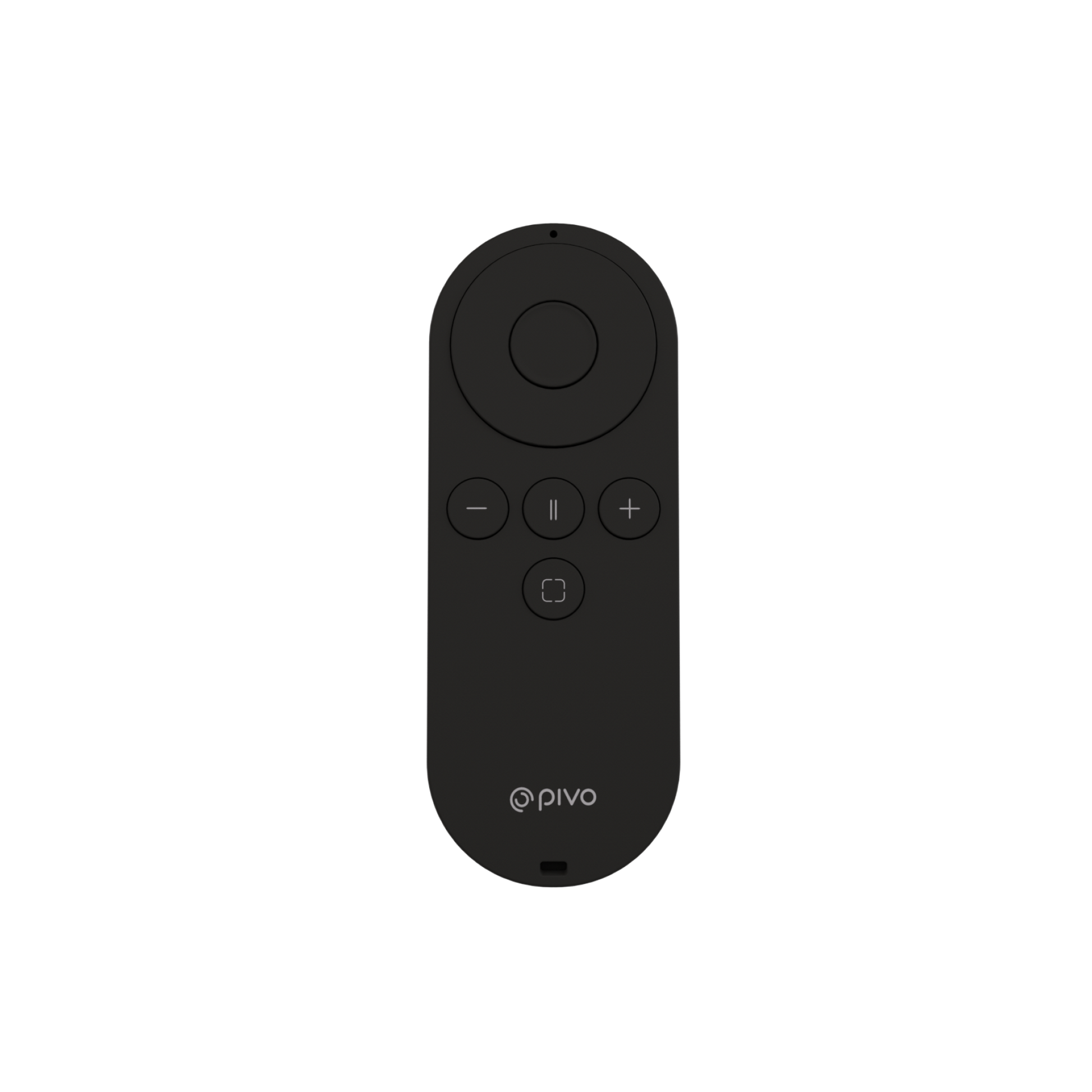 Long-distance remote for Pivo Pods, compact black design with control buttons, up to 50 feet range.