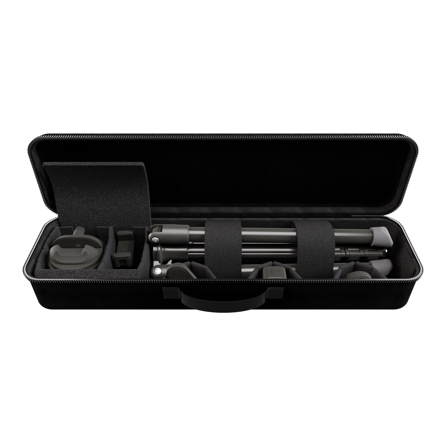 Travel Case Classic for Pivo Pod, open with accessories neatly organized inside.
