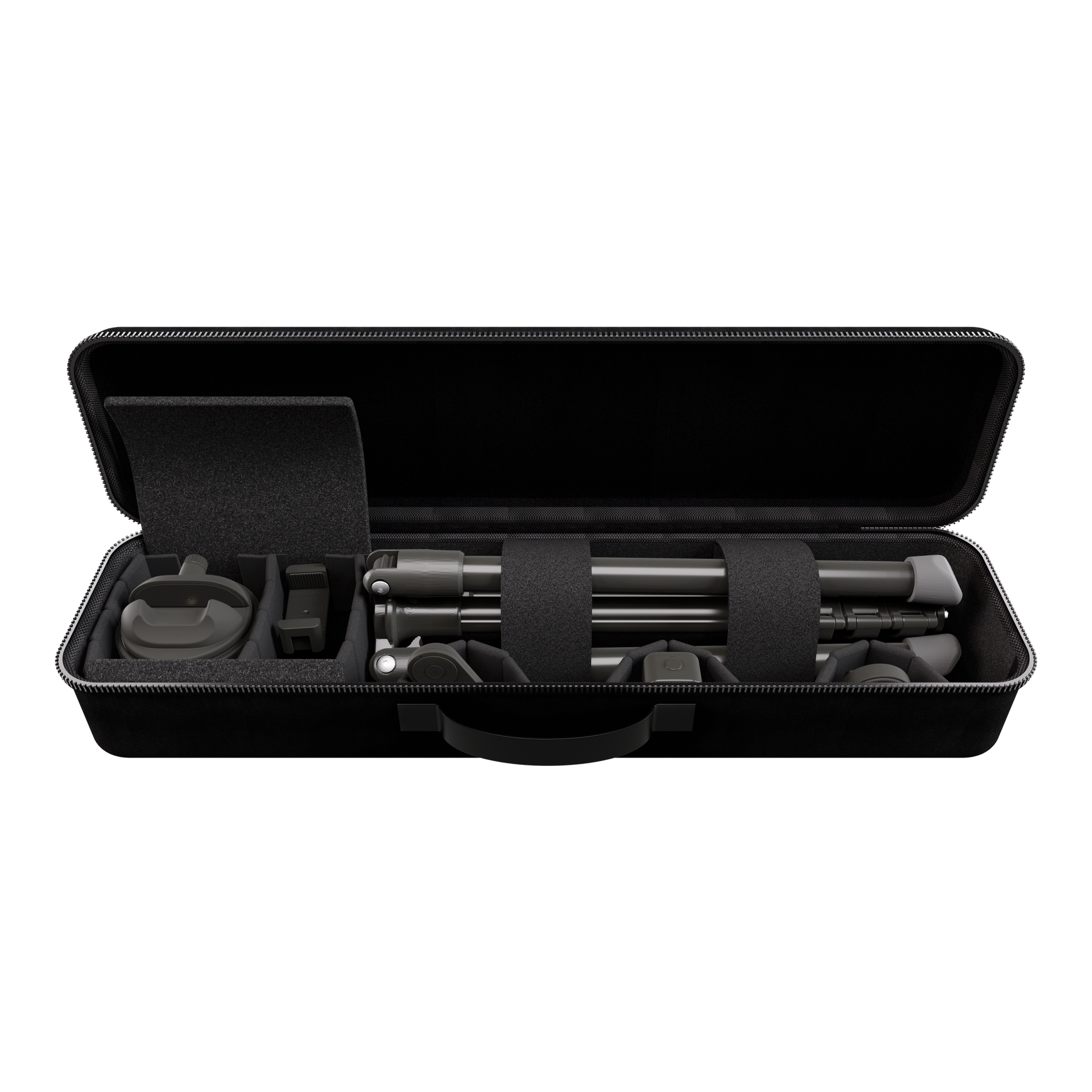 Travel Case Classic for Pivo Pod, open with accessories neatly organized inside.