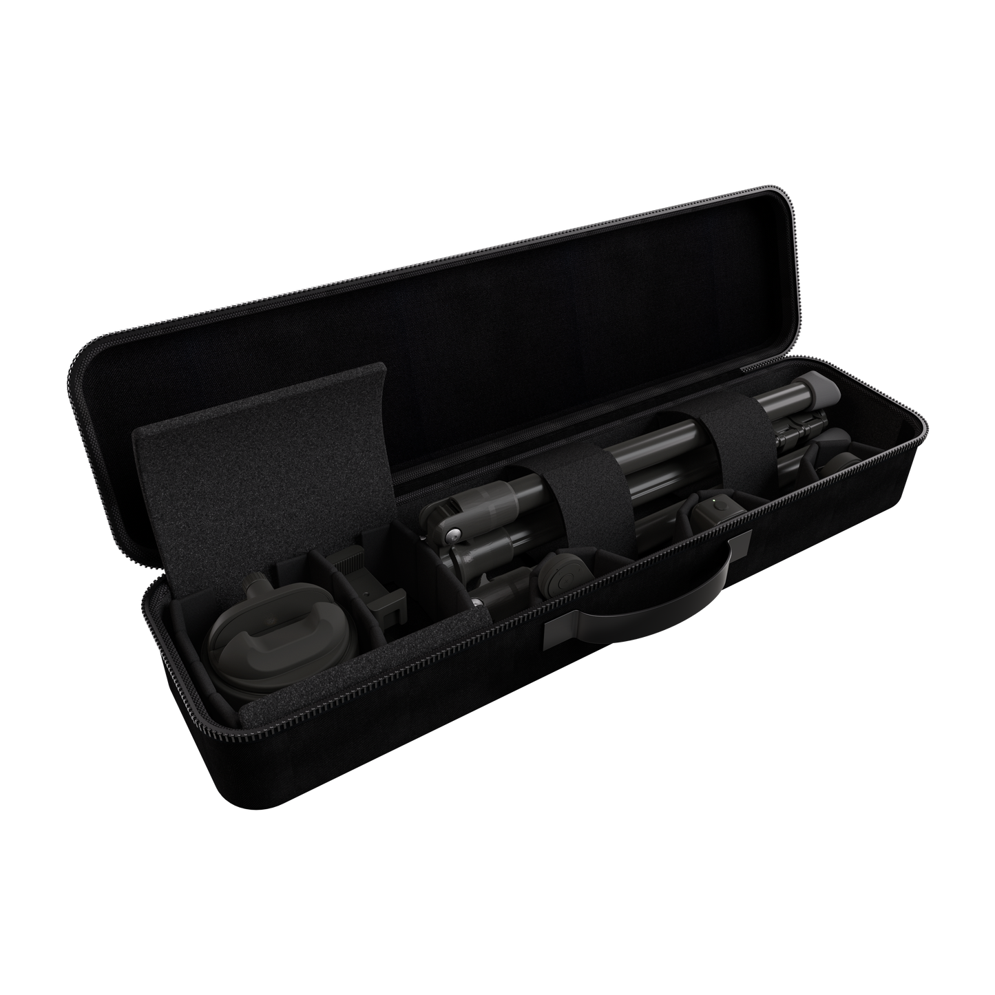 Travel Case Classic open, showcasing secure compartments for Pivo Pods, remotes, and accessories; durable hard-shell design.