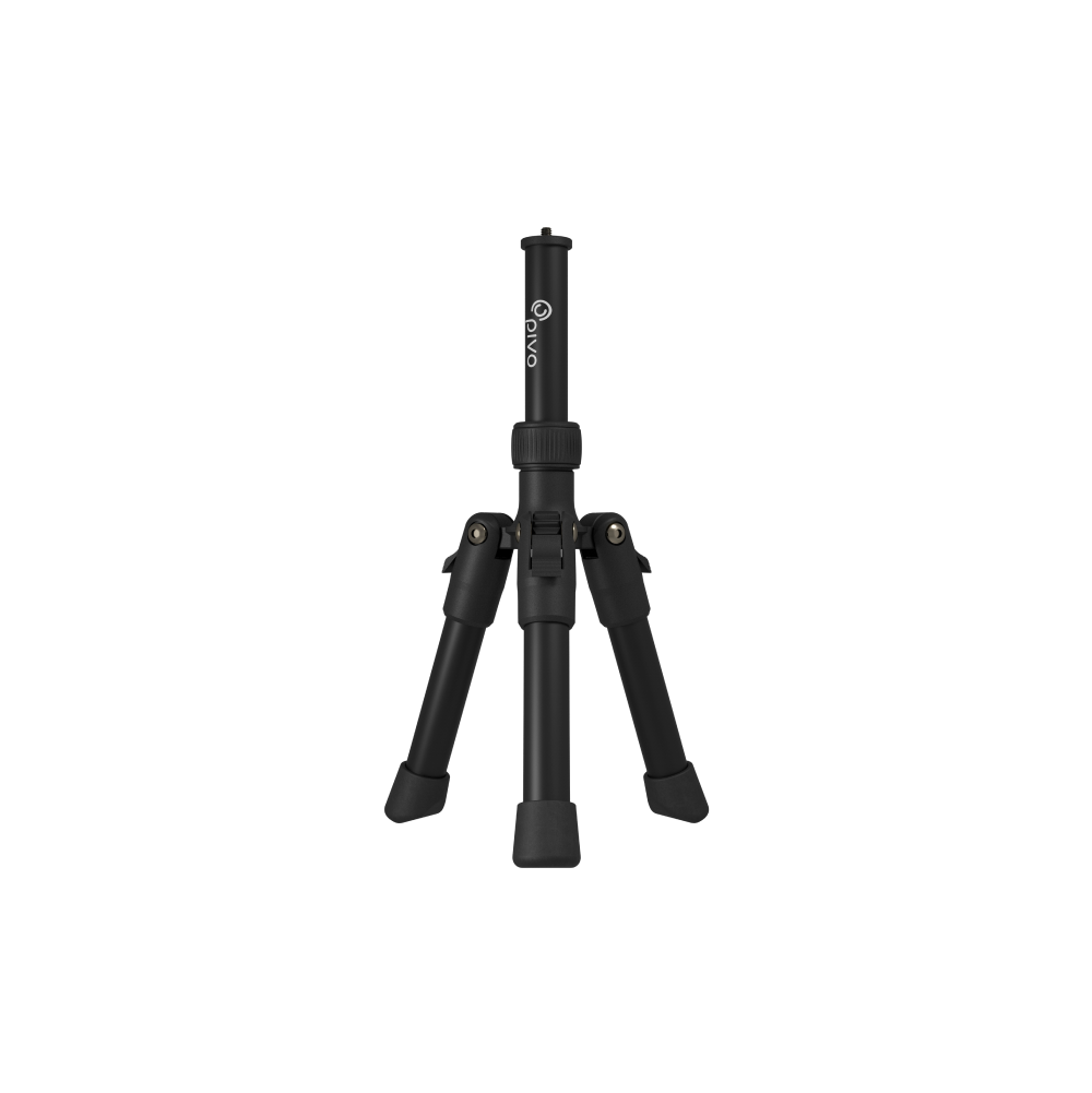 Pivo Tripod Mini compact black tripod with adjustable legs and telescopic neck, suitable for various devices.