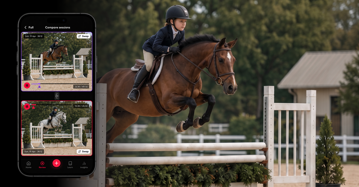 Comparing riding lesson videos side by side in the Pivo Arena app