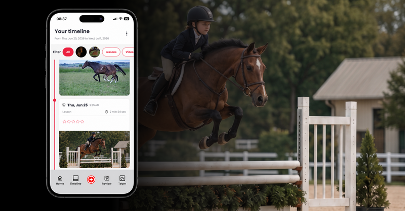 Every riding lesson video organized by session in the Pivo Arena app