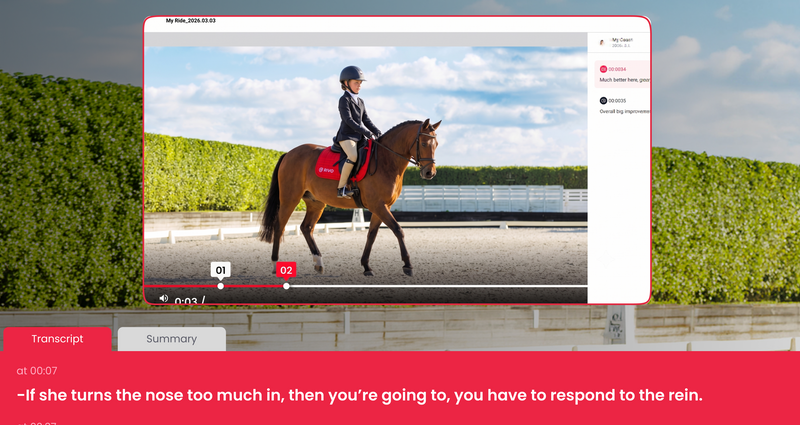 Coach feedback with timestamped comments on a riding video