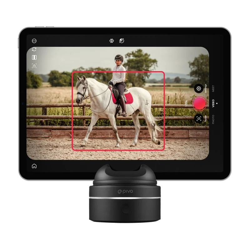 Pivo Max with a tablet tracking a horse and rider